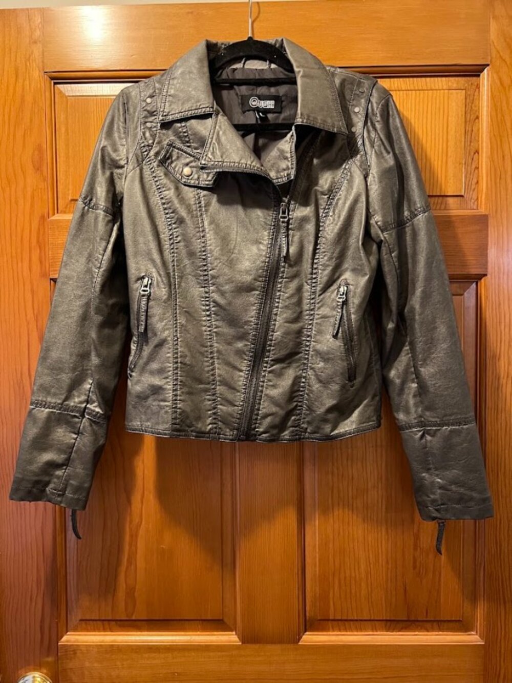 Women's Qushi Grey Faux Leather Jacket
